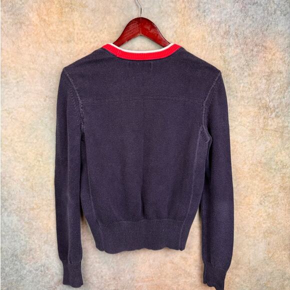 VTG 90s Tommy Hilfiger Flag Knit Sweater Womans Sz M Navy Blue Japan - Picture 3 of 6